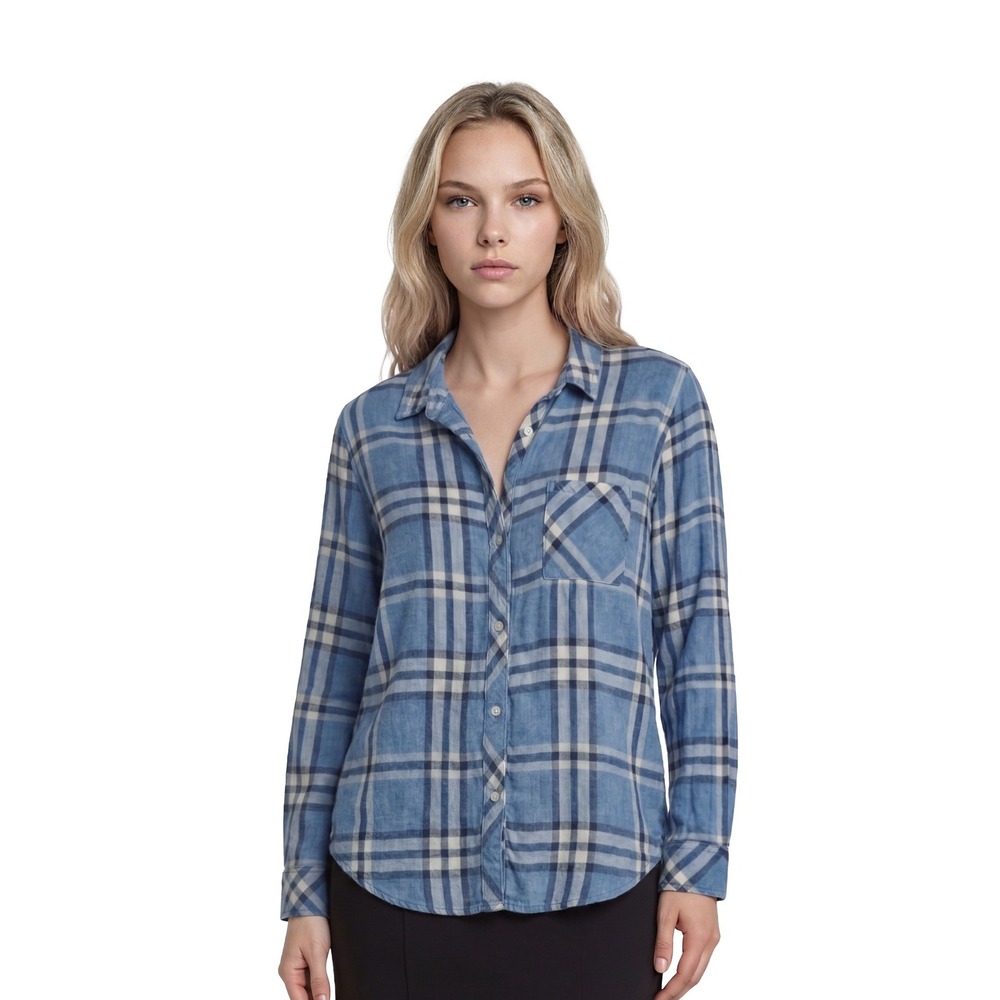 Rails Hunter Button Shirt Blouse Top Women's Size Medium Blue Plaid Soft